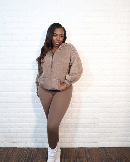 Hooded quarter zip set| Mocha