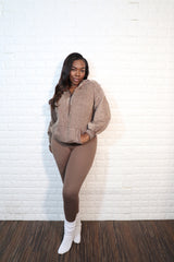 Hooded quarter zip set| Mocha